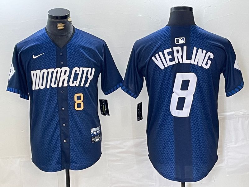 Men Detroit Tigers #8 Vierling Blue City Edition Nike 2024 MLB Jersey style 2